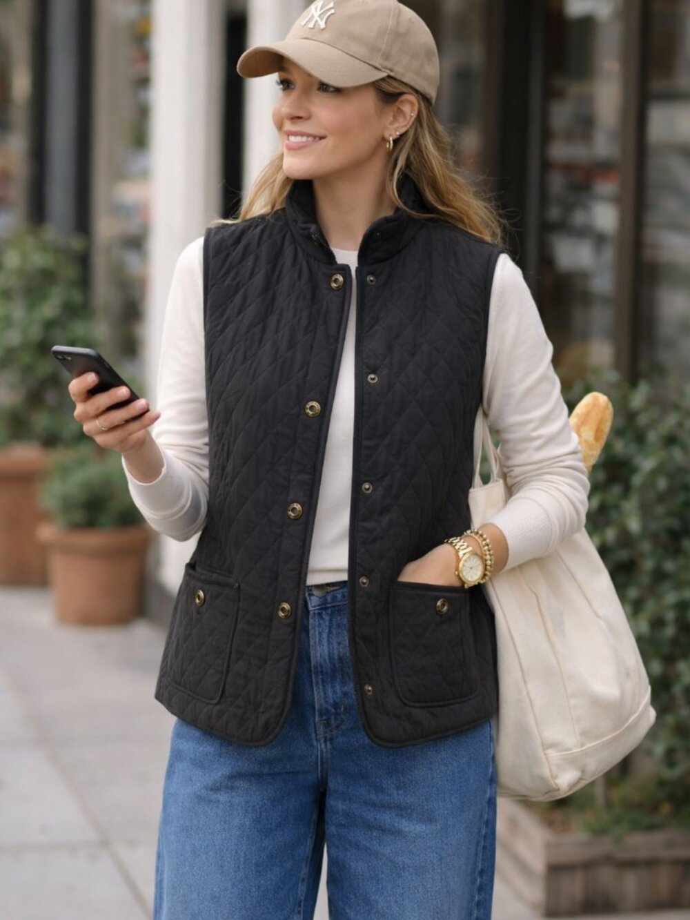 Corduroy Collar- Talbots Black Quilted Equestrian Vest - Size Small (petite)